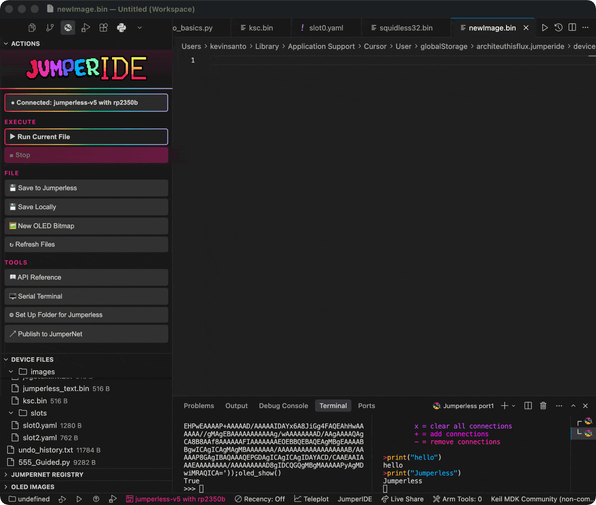 Editing an OLED bitmap with live push to the device