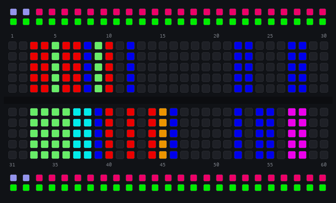 The verdict - a chip across both halves, a capacitor, a PNP in E/B/C colors, and resistors