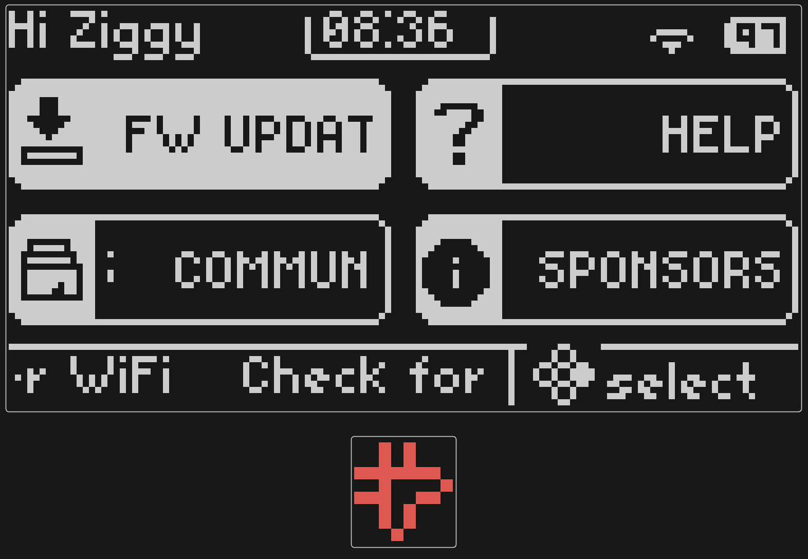 Home grid with FW UPDATE tile selected